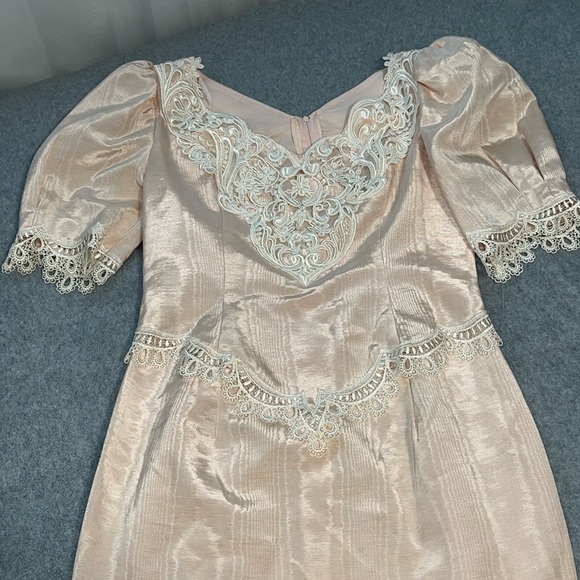 Scott McClintock Pink Midi Dress Size 8 Vintage 80s Prom Lace Fitted - Picture 2 of 12